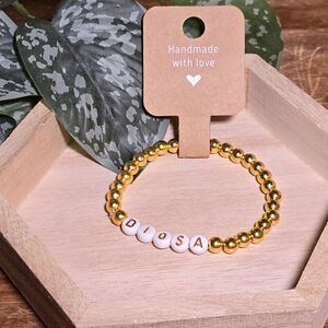 Gold Beaded Bracelet with Custom Letters